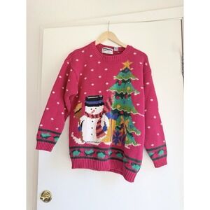 Women's Jennifer Moore Hand Knitted Christmas Sweater L Holiday Snowman Ugly